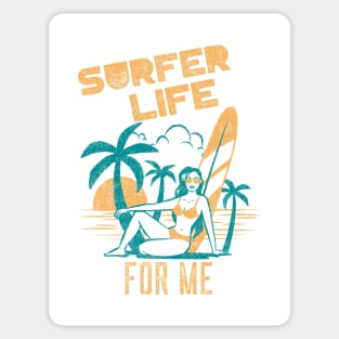 Surfer Life For Me palm tree girl with surf board and Sunset  on the Beach Sticker